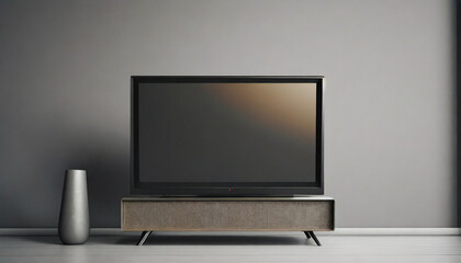 TV, monitor, TV stand, vase, gray, wall, close-up