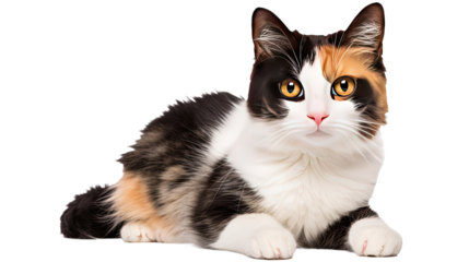 Calico cat isolated on a transparent background