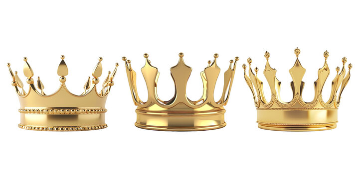set of golden crown isolated on transparent backg5round