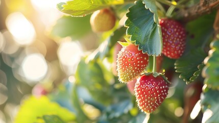 close-up of a fruiting strawberry tree