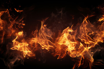 Fototapeta na wymiar Fiery blaze, captured in its wild, untamed essence, a dance of chaos and beauty - AI Generative.