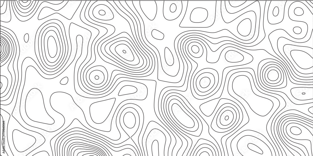 Fototapete Ocean topographic line map with curvy wave isolines vector illustration. Abstract topographic contours map background, Vector contour topographic map. Cartography texture abstract banner use..