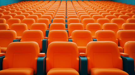Naklejka premium auditorium orange rows of orange chairs