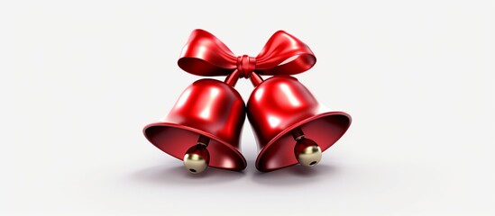 Gold Bells With Red Ribbon Bow Isolated on White Background.