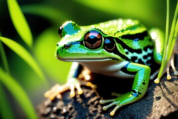 Naklejka premium green tree frog on leaf