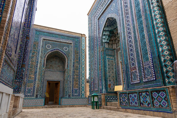Samarkand, Uzbekistan - December 27th, 2023: Shah-i-Zinda necropolis