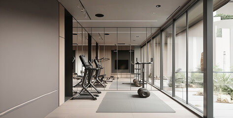 person working out in gym, Photo of a Minimalist Home Gym with Mirrored Walls