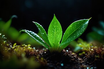 green sprout with drops of water