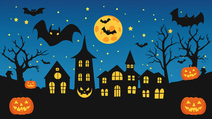 Fototapeta premium Halloween illustration featuring a haunted house silhouette