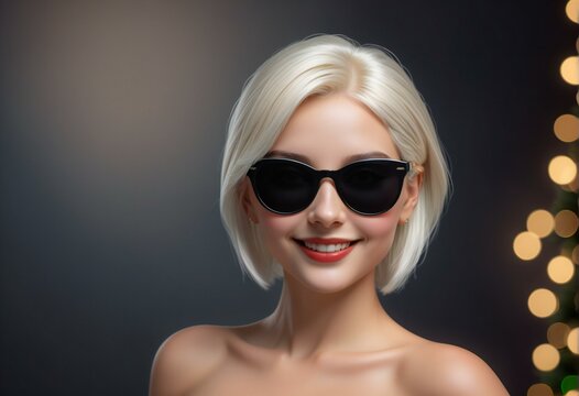 Portrait of a beautiful blonde girl in sunglasses on a dark background