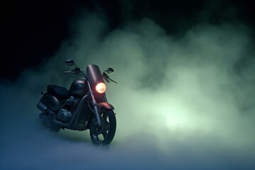 Obraz na płótnie Canvas Motorcycle in the fog on a dark background