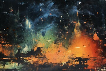 Abstract fire background with a lot of smoke and flames in it - obrazy, fototapety, plakaty
