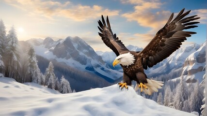 Eagle on the hil eagle in flight eagle fly in the ice hill