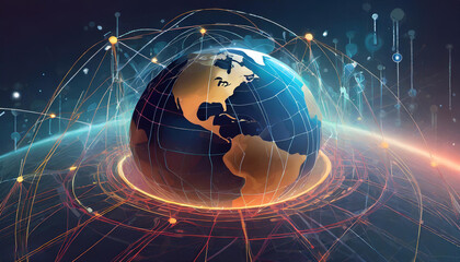 Obraz premium earth with space, Communication technology for internet business. Global world network and telecommunication.