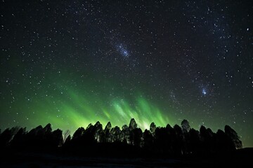 Aurora borealis in the night sky,  Northern lights