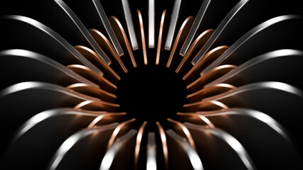 3d design background, metal, array circle plates, stack, wallpaper, luxury design background, black metal plates, visualization concept, futuristic shape, elegance geometric