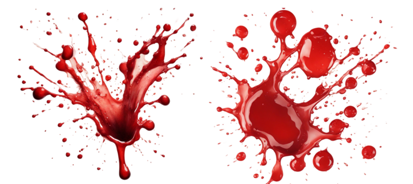 Red Splash and Drops on Transparent Background