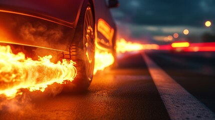 A zoomedin view of a clic cars exhaust pipes with bright and lively flames lighting up the night...