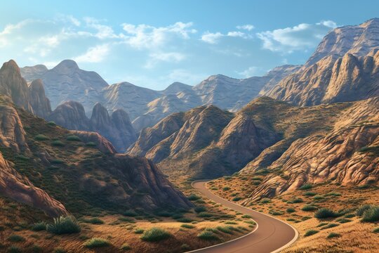 Road in the mountains,   render,   generated image