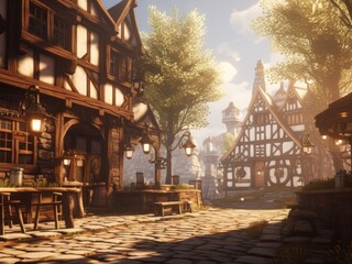 the medieval tavern is over by a park