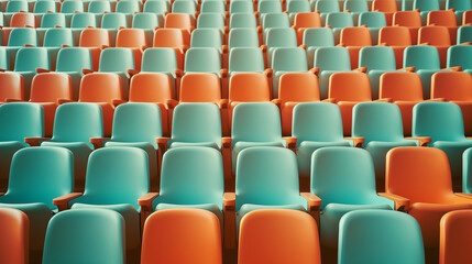 empty auditorium seats seat, mint and orange