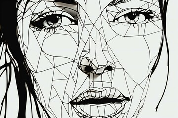 Face of a beautiful woman combined with a grid of lines and dots