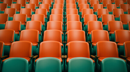 empty auditorium seats seat, mint and orange