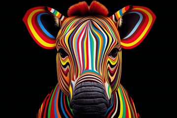 Fototapeta na wymiar Zebra head with colorful pattern on black background