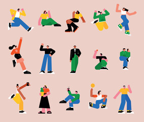 flat vector illustration. A set of many people in various poses. vol.2 - obrazy, fototapety, plakaty