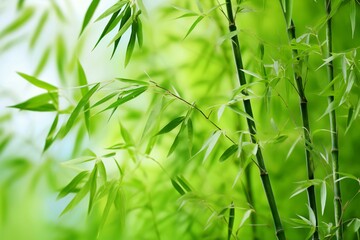 Bamboo leaves on green background, closeup,  Nature background