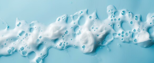 spot of thick shampoo foam on a blue background. top view. copyspace along the perimeter, generative AI