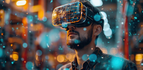 metaverse futuristci industry innovation technology concept, engineer using artificial intelligence with virtual mixed augmented reality glasses in digtial environmental with sustainability energy
