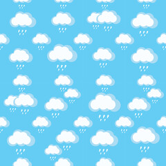 The seamless pattern with rain, clouds for kids.