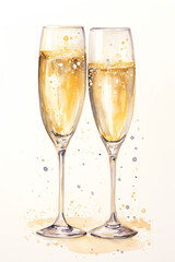 Vibrant watercolor illustration of sparkling wine glasses in artistic style