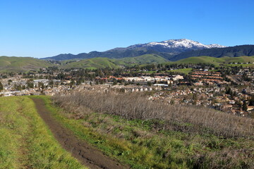 Mt Diablo snow capped after a winter storm in San Ramon, California