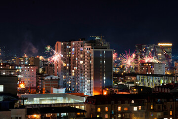 Fototapeta na wymiar Fireworks in Batumi for New Year, Adjara, Georgia