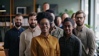 Obraz premium Group of diverse people standing in an office looking happy