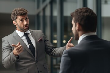 Problems from working in a concept organization,Man surprised and questioned being picked by boss standing 