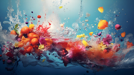 Colored paint splashes isolated on a colored background. 3d rendering, Colorful paint splashes and blots on a pastel background, Colorful splashes background,AI generated
