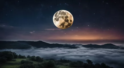 Papier Peint photo Pleine Lune arbre moon in the night with stars and cloud, moon view at the night, beautiful moon with stars