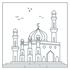 Vector Islamic Mosque Coloring Page  For Kids Activity