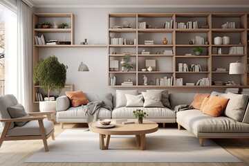 Modern interior design of apartment. Cozy living room
