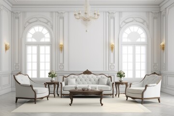 Classic Victorian Style Living Room, Displayed on an Isolated White Setting, Generative AI