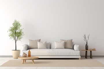 Contemporary Minimalist Living Room, Presented on an Isolated White Background, Generative AI