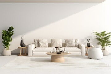 Fototapeta na wymiar Contemporary Minimalist Living Room, Presented on an Isolated White Background, Generative AI