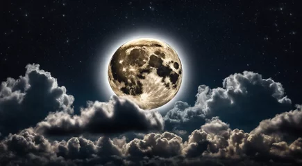 Afwasbaar Fotobehang Volle maan en bomen moon in the night with stars and cloud, moon view at the night, beautiful moon with stars