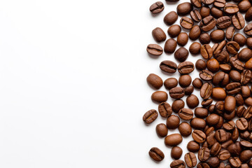 Coffee beans on white background with copy space for text