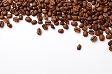 Coffee beans on white background with copy space for text