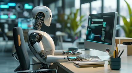 smart robot sitting on office desk
