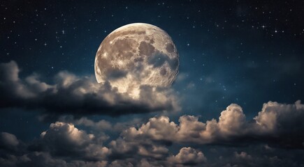 moon in the night with stars and cloud, moon view at the night, beautiful moon with stars - obrazy, fototapety, plakaty